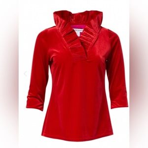 GRETCHEN SCOTT
Red Stretch Velvet Ruffleneck Top